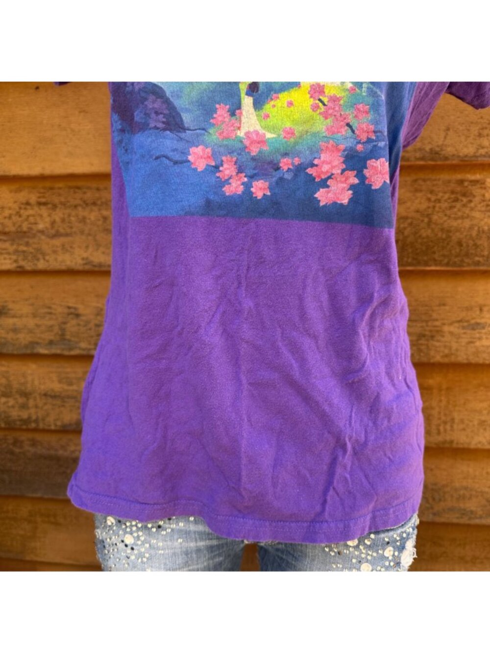 Hot Topic Disney Mulan Purple Graphic Tee Womens Size L Cherry Blossom Design - Picture 6 of 9